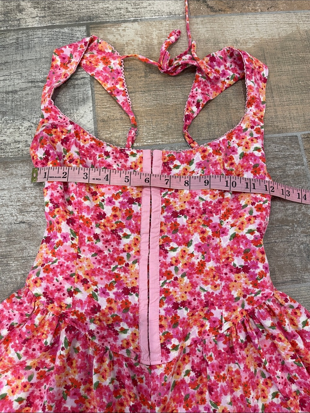 Wild Fable Pink Floral Smocked Open Tie Back Corset Front Romper XXS - Picture 11 of 11